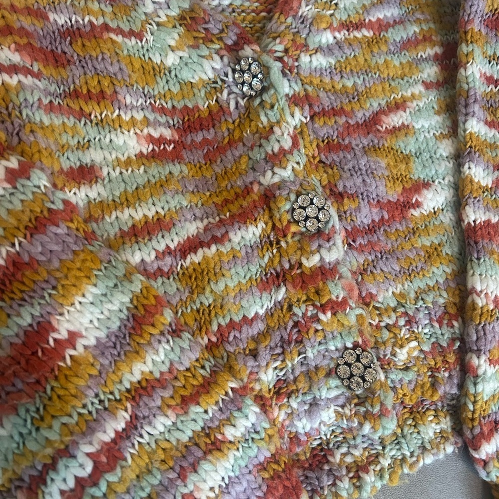 WILD FABLE Rainbow Cropped Knit Cardigan With Rhinestone Flower Buttons - Picture 2 of 10
